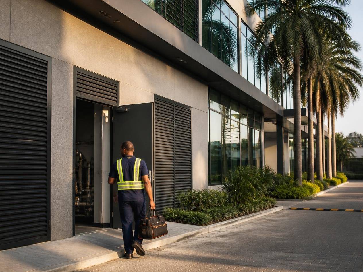 Commercial office building with a facilities technician