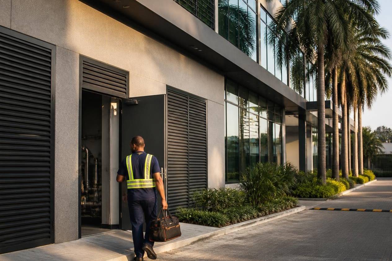 Commercial office building with a facilities technician