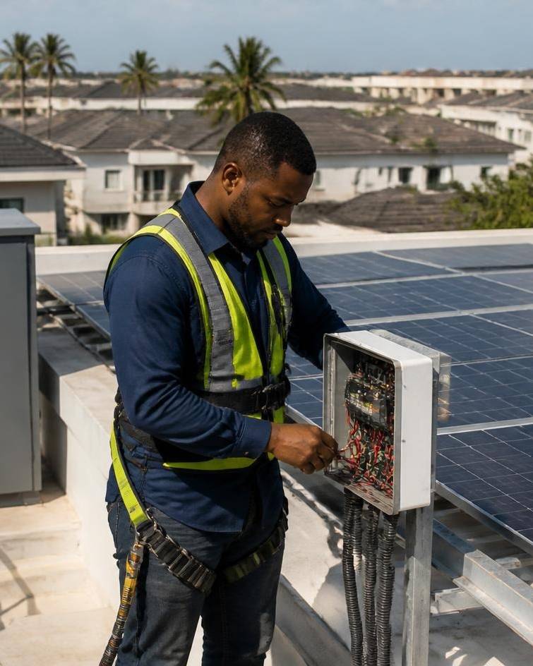 Rooftop solar and battery storage installation